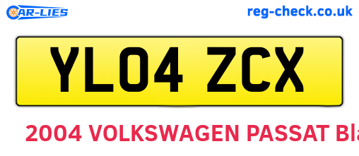 YL04ZCX are the vehicle registration plates.