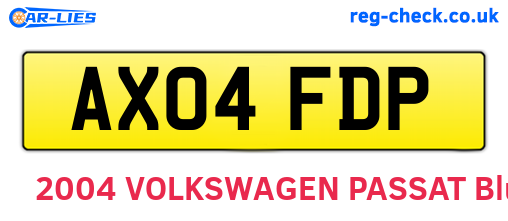 AX04FDP are the vehicle registration plates.