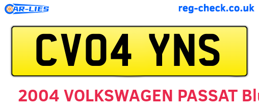 CV04YNS are the vehicle registration plates.