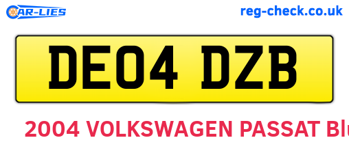DE04DZB are the vehicle registration plates.