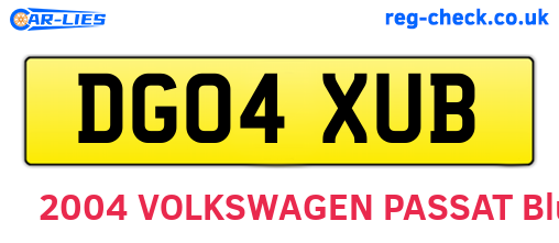 DG04XUB are the vehicle registration plates.