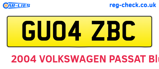 GU04ZBC are the vehicle registration plates.
