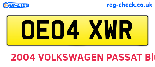 OE04XWR are the vehicle registration plates.