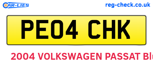 PE04CHK are the vehicle registration plates.
