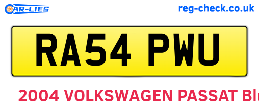 RA54PWU are the vehicle registration plates.