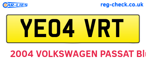YE04VRT are the vehicle registration plates.