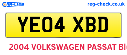 YE04XBD are the vehicle registration plates.