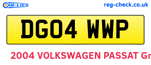 DG04WWP are the vehicle registration plates.
