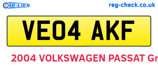 VE04AKF are the vehicle registration plates.