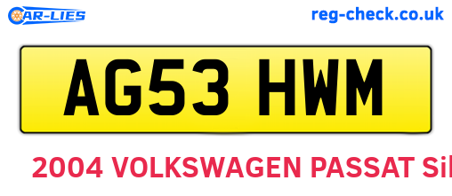 AG53HWM are the vehicle registration plates.