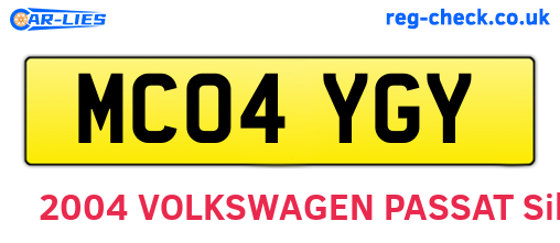MC04YGY are the vehicle registration plates.
