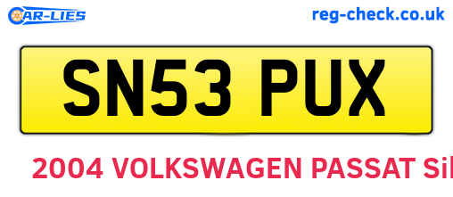 SN53PUX are the vehicle registration plates.