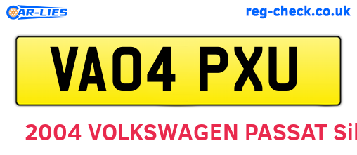 VA04PXU are the vehicle registration plates.