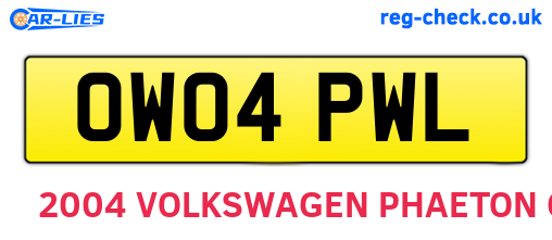 OW04PWL are the vehicle registration plates.