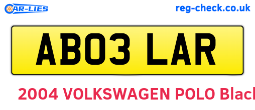 AB03LAR are the vehicle registration plates.