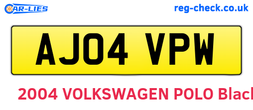 AJ04VPW are the vehicle registration plates.