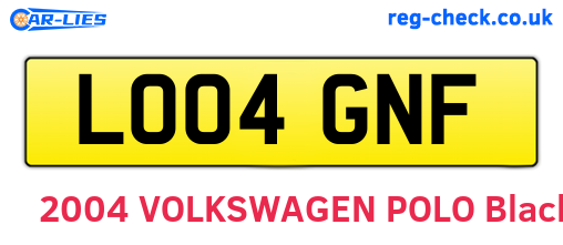 LO04GNF are the vehicle registration plates.