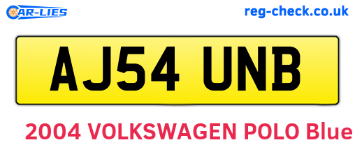 AJ54UNB are the vehicle registration plates.