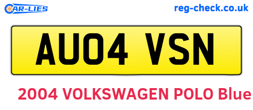 AU04VSN are the vehicle registration plates.