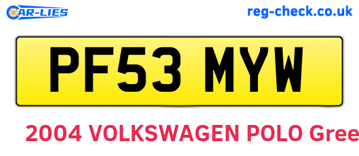 PF53MYW are the vehicle registration plates.