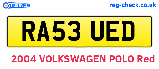 RA53UED are the vehicle registration plates.