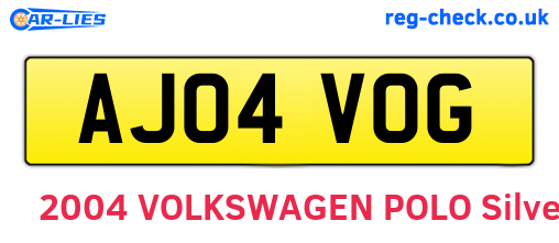 AJ04VOG are the vehicle registration plates.