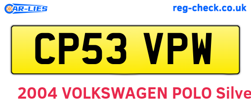 CP53VPW are the vehicle registration plates.