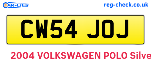 CW54JOJ are the vehicle registration plates.