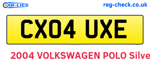 CX04UXE are the vehicle registration plates.