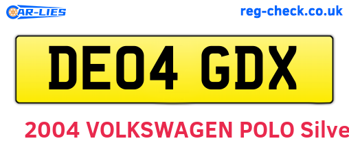 DE04GDX are the vehicle registration plates.