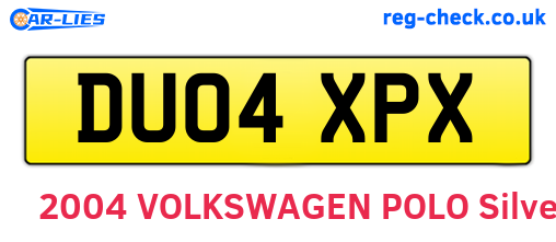 DU04XPX are the vehicle registration plates.