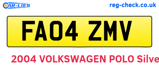 FA04ZMV are the vehicle registration plates.