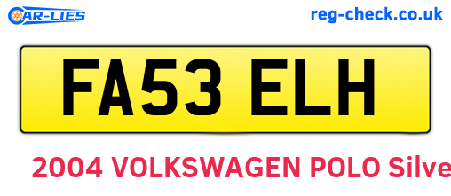 FA53ELH are the vehicle registration plates.