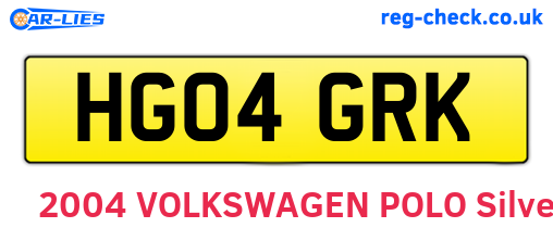 HG04GRK are the vehicle registration plates.