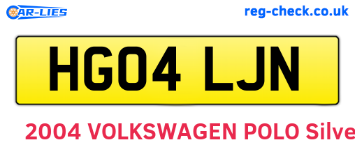HG04LJN are the vehicle registration plates.
