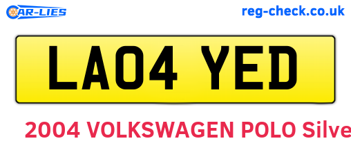 LA04YED are the vehicle registration plates.