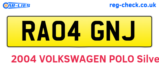 RA04GNJ are the vehicle registration plates.