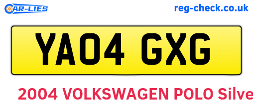 YA04GXG are the vehicle registration plates.