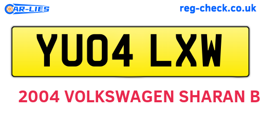 YU04LXW are the vehicle registration plates.