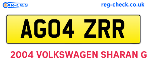 AG04ZRR are the vehicle registration plates.