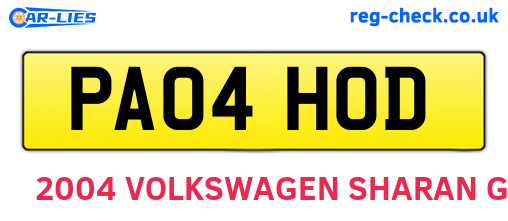 PA04HOD are the vehicle registration plates.