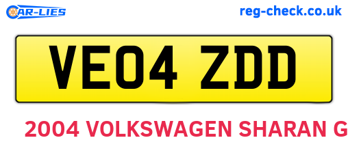 VE04ZDD are the vehicle registration plates.