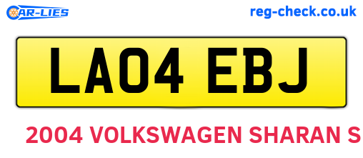 LA04EBJ are the vehicle registration plates.