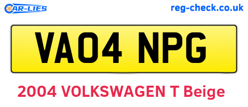 VA04NPG are the vehicle registration plates.