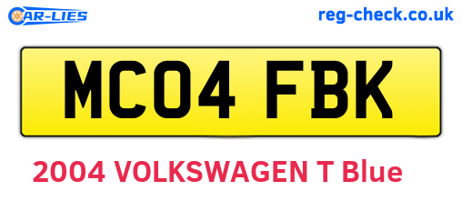 MC04FBK are the vehicle registration plates.