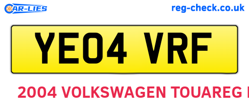YE04VRF are the vehicle registration plates.