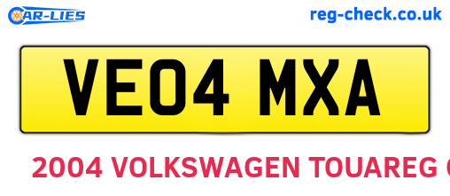 VE04MXA are the vehicle registration plates.
