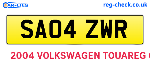 SA04ZWR are the vehicle registration plates.