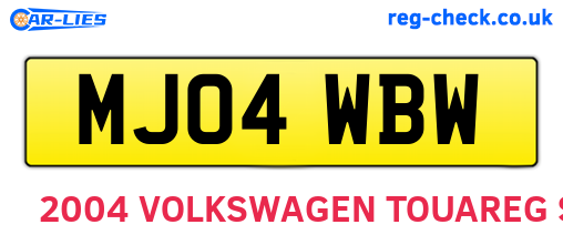 MJ04WBW are the vehicle registration plates.