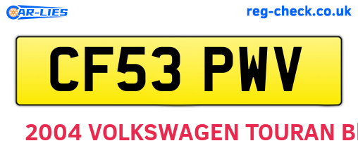 CF53PWV are the vehicle registration plates.